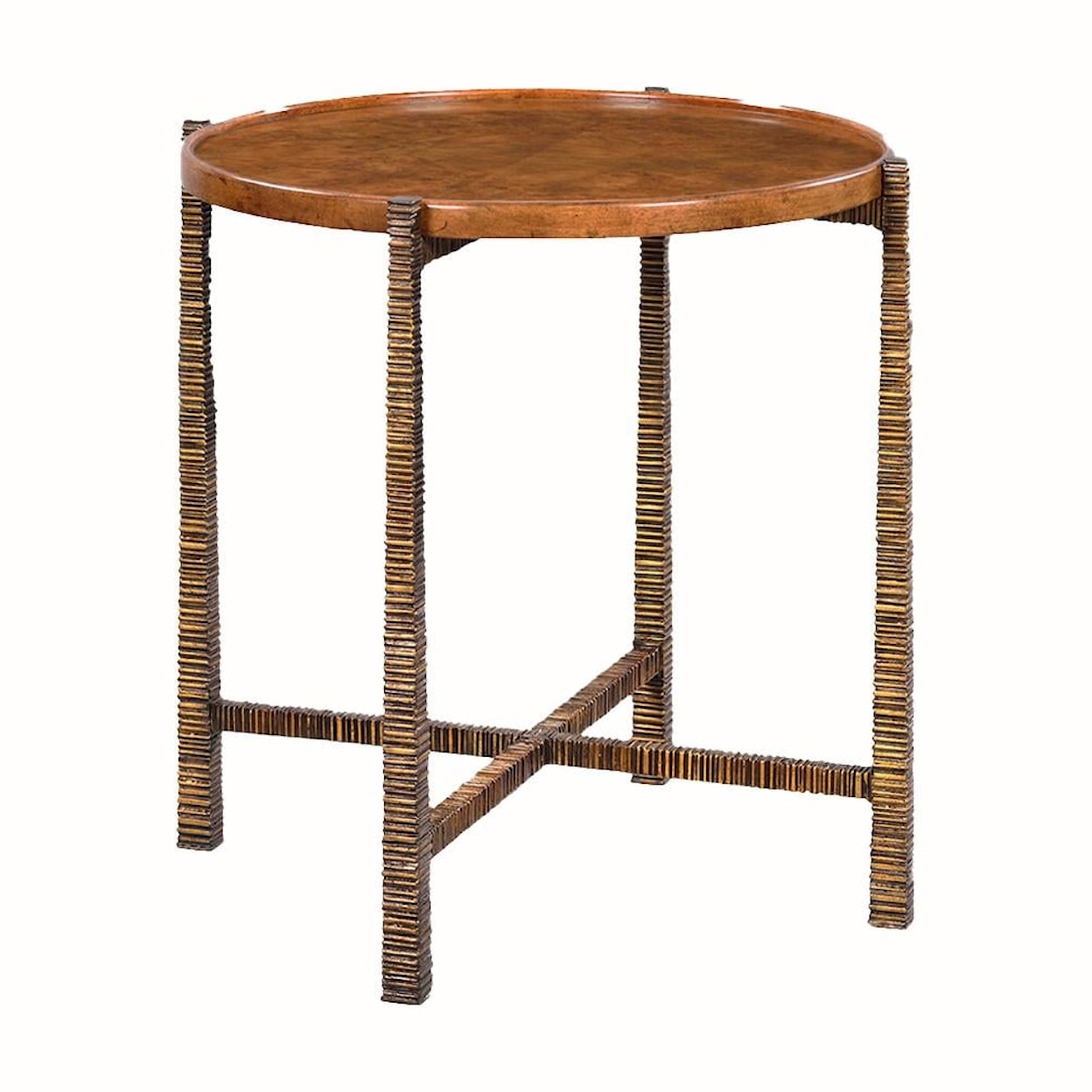 Oliver Home Furnishings End/ Side Tables BURL TOP, ROUND SIDE TABLE- BURNISHED BURL
