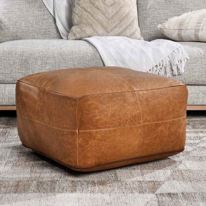 Classic Home Floor Cushions LEATHER DUMONT CHESTNUT POUF