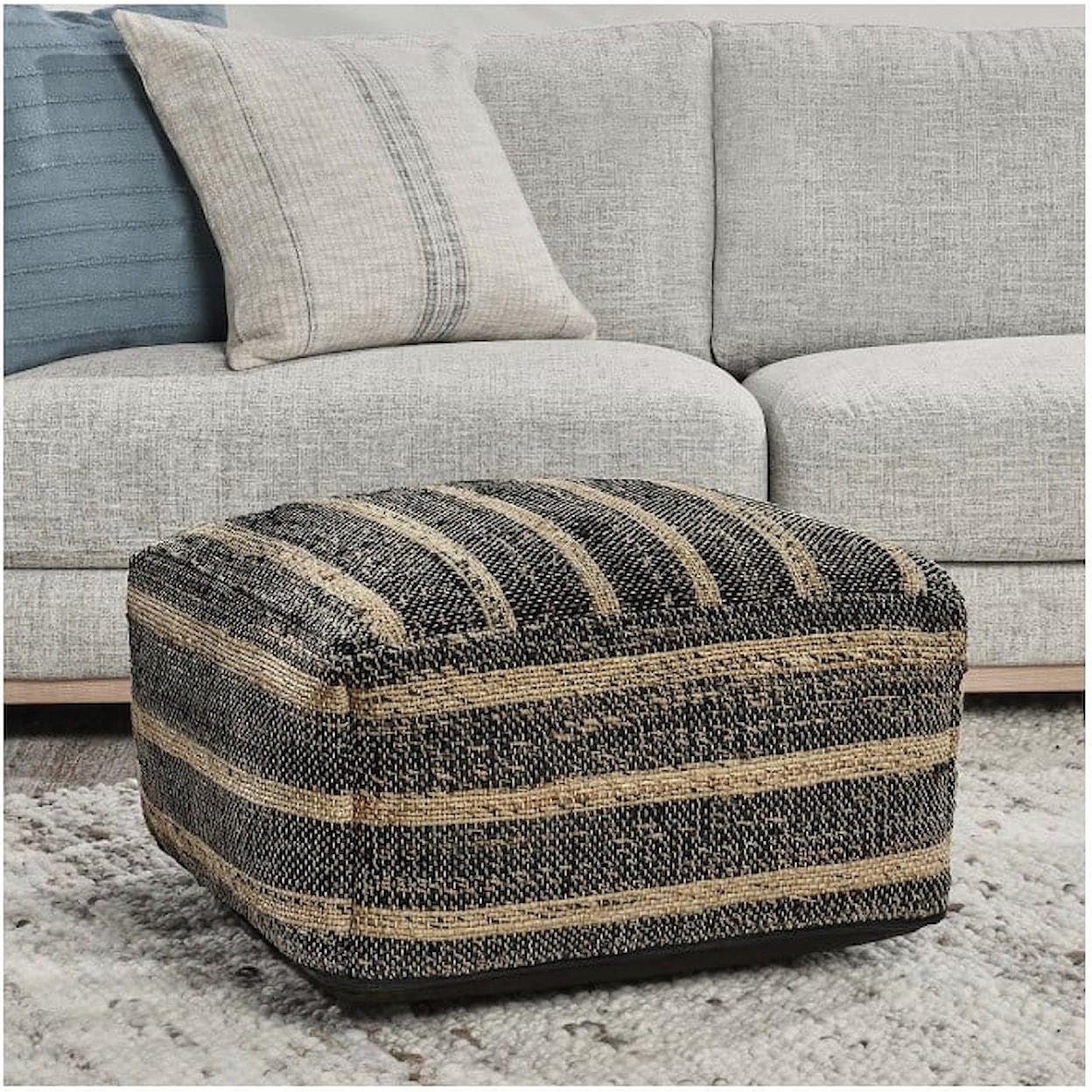Classic Home Floor Cushions ZANE BLACK/NATURAL POUF