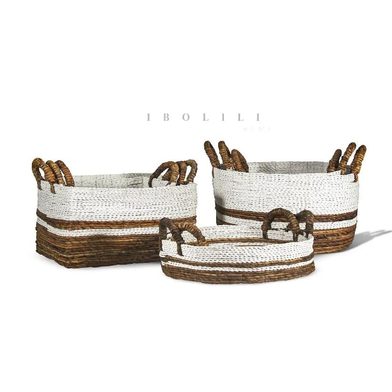 Ibolili Baskets and Sets BANANA LEAF BASKET W/ WHT TRIM