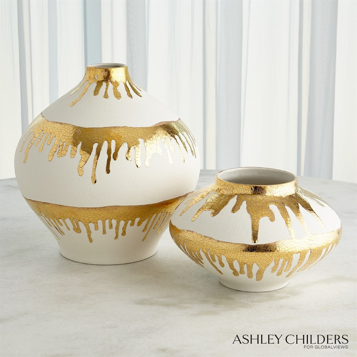 Global Views Ashley Childers For Global Views Nuove Vase-Gold Drips-Sm