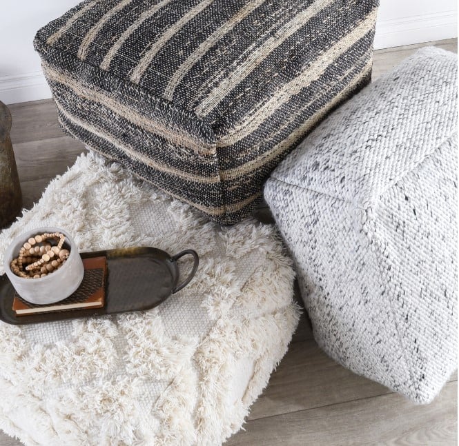 Classic Home Floor Cushions ZANE BLACK/NATURAL POUF