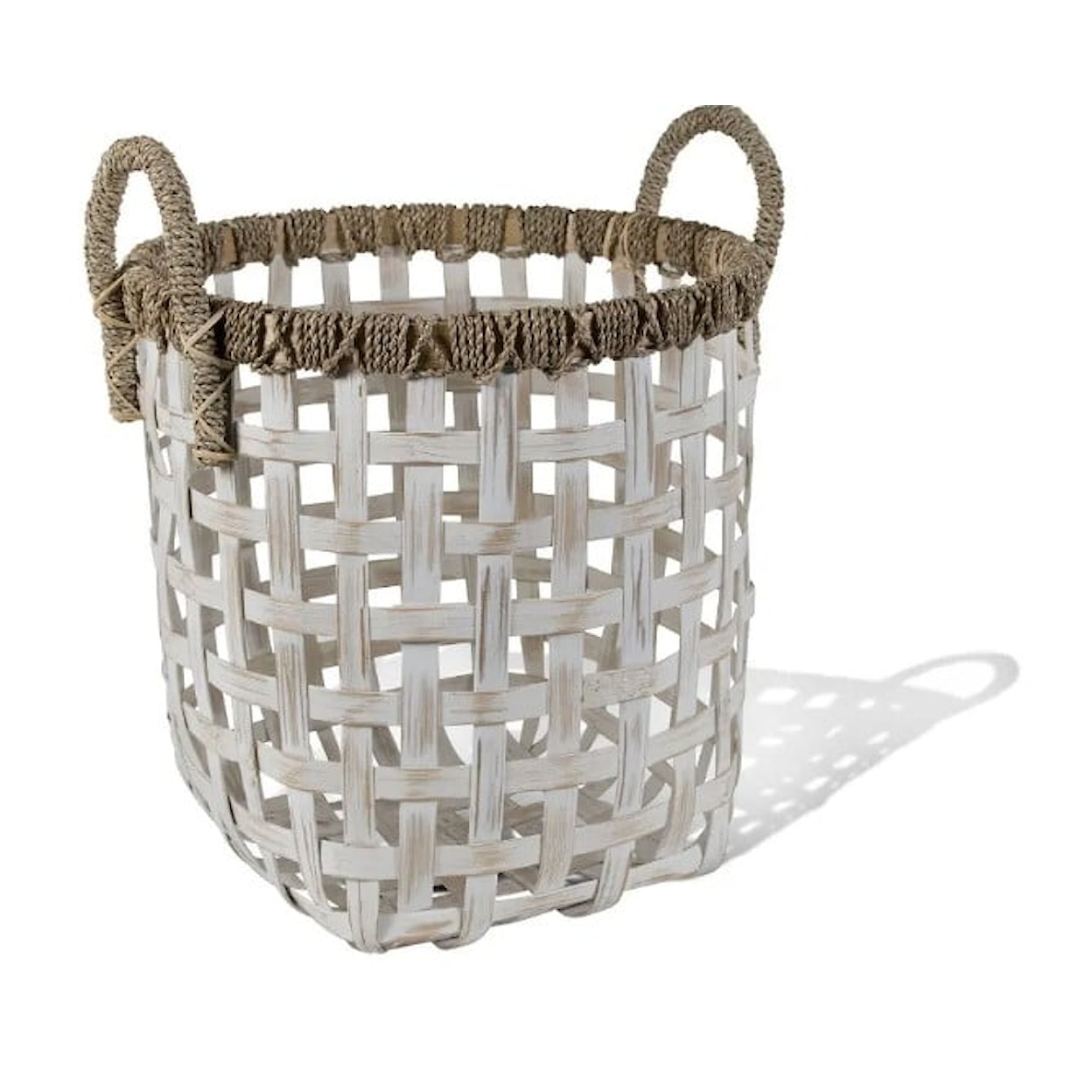 Ibolili Baskets and Sets ROYAL PANDAN EURO WHITEWASH BASKET, RND- S/2