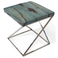 Miami Blue Side Table w/ Stainless Steel, Square - Small