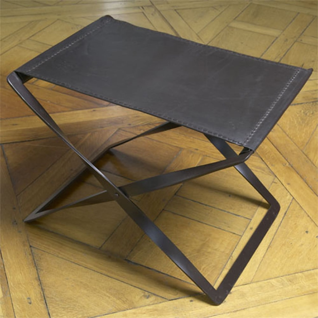 Global Views Accents Folding Stool-Brown Leather
