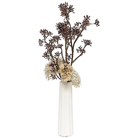 Tall Fluted Vase w/ Brown/Beige Skimmia