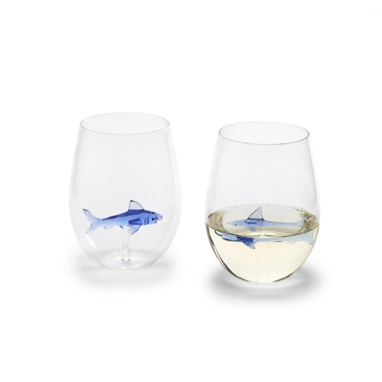 Two's Company Waters Edge GREAT WHITE SHARK STEMLESS WINE GLASS