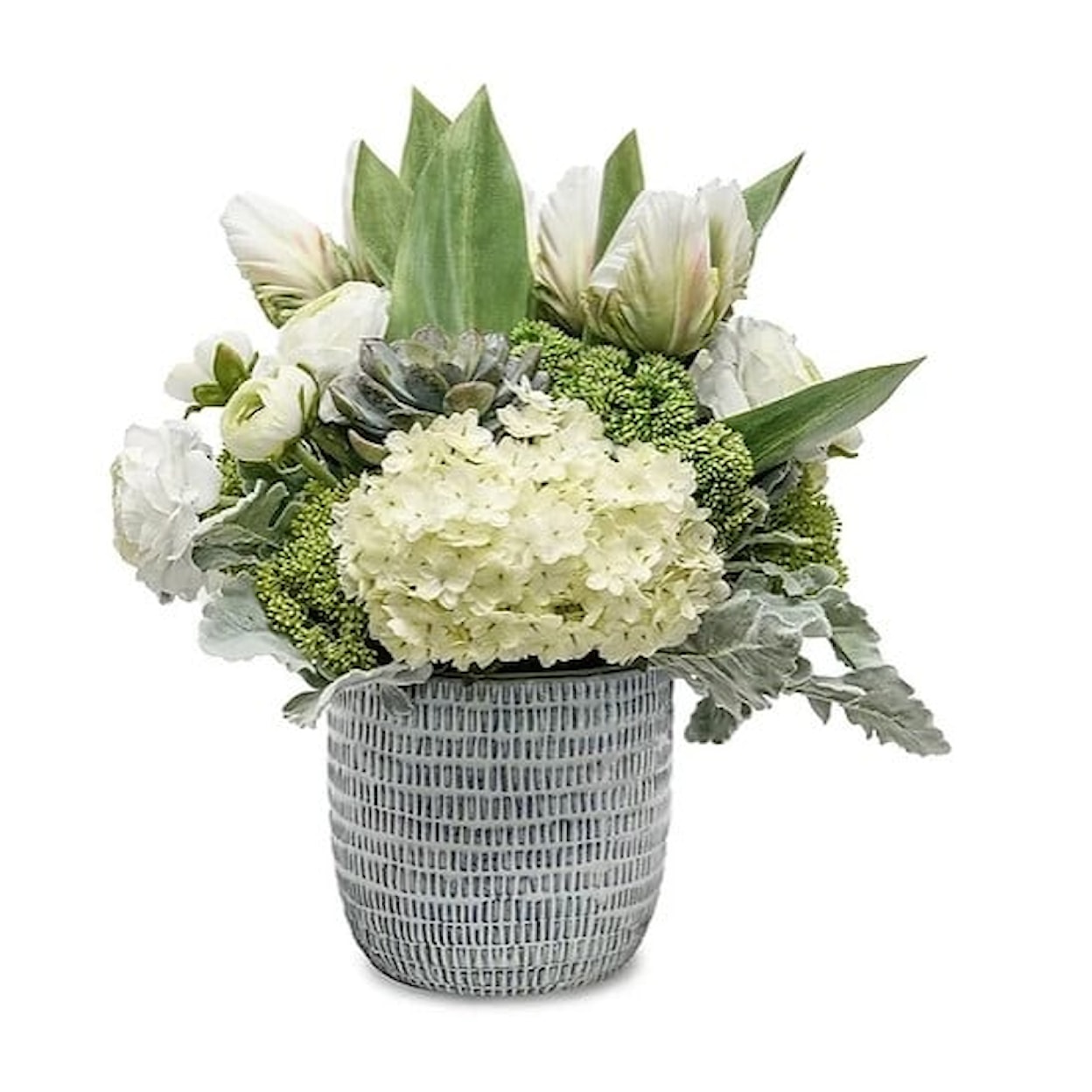 The Ivy Guild Florals Parrot Tulip/White Floral Mix in Jupiter Pot