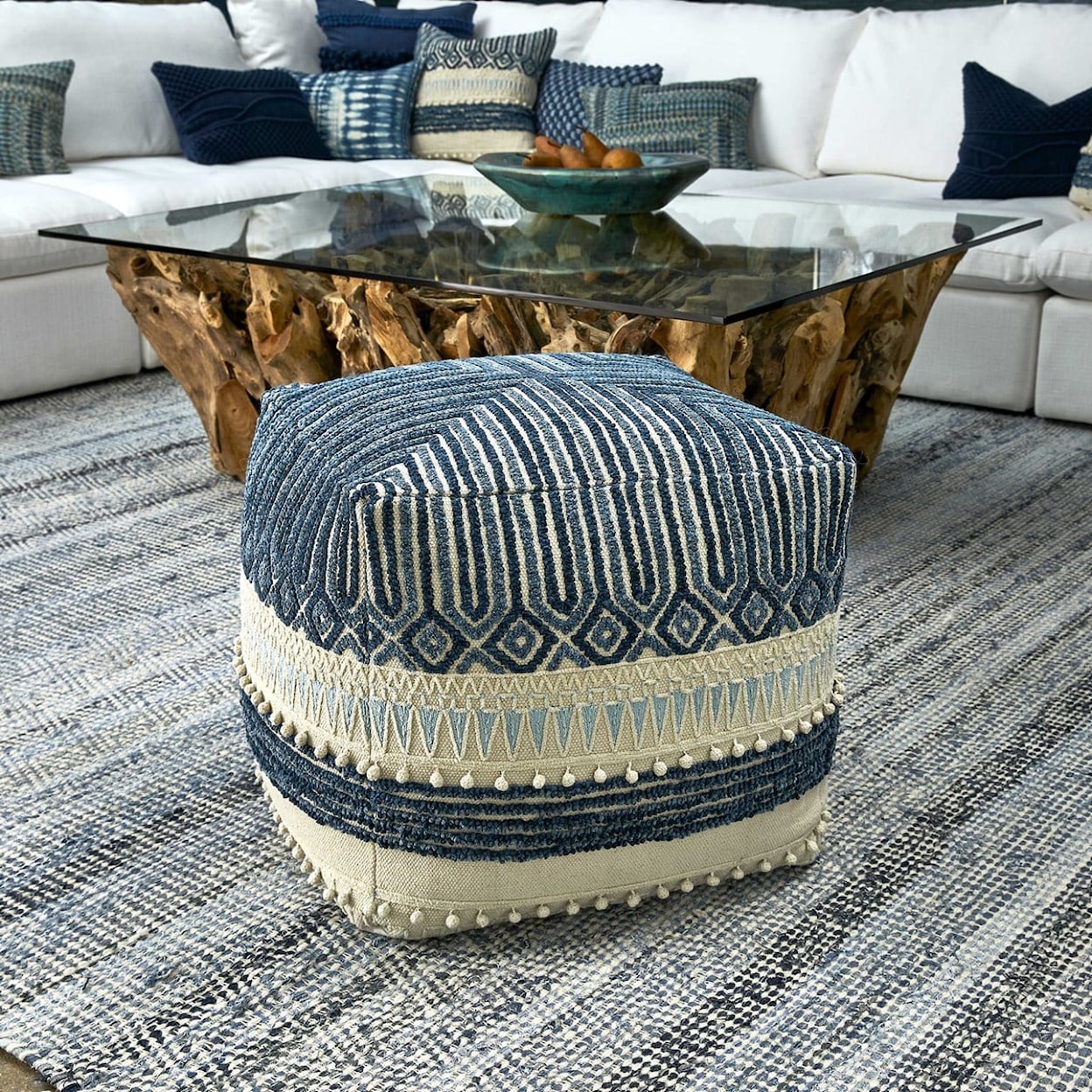 Uttermost Accent Furniture MALIBU POUF - BLUE