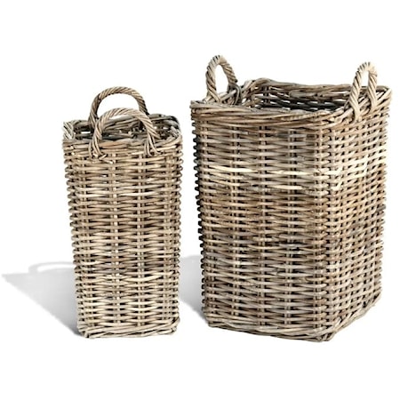 FRENCH GRAY BOTTLE BASKET, SQUARE- S/2