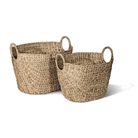 BRAIDED WATER HYACINTH BASKET, OVAL- SET OF 2