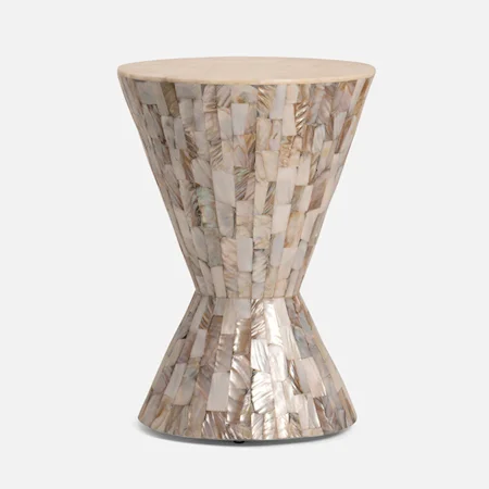 Melanie Side Table in White Crystal Stone & Natural Kabibe