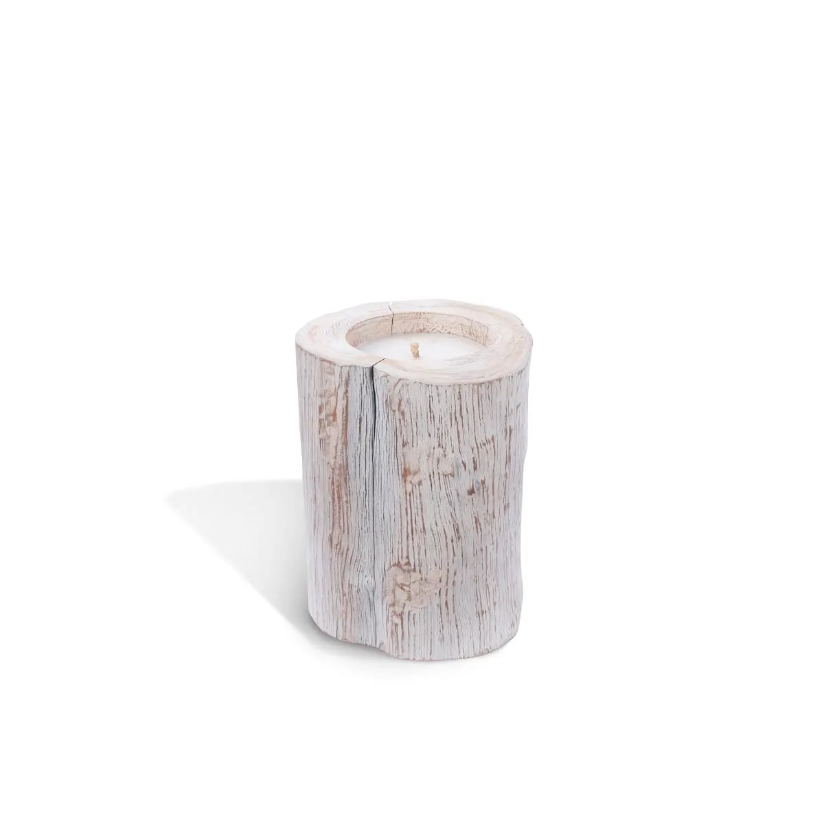 Candle in Natural Whitewash Teak Vase - Smal