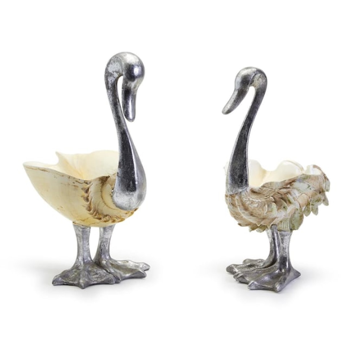 Two's Company Coastal Chic Swan Sculptures with Silver Leaf Finish