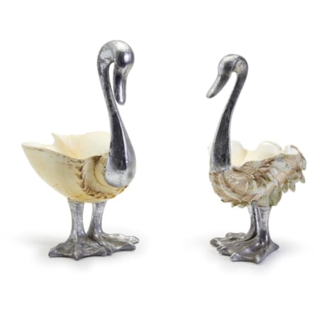 Swan Sculptures with Silver Leaf Finish