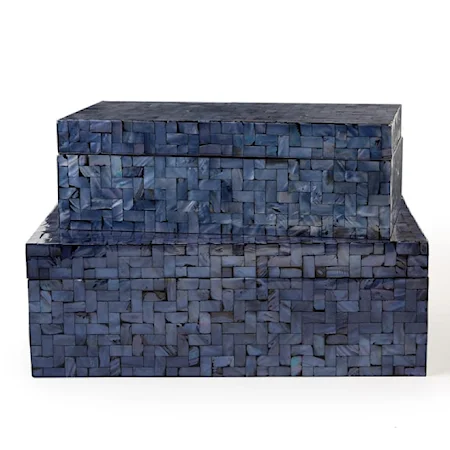 Midnight Blue Set of 2 Shimmering Decorative Covered Boxes