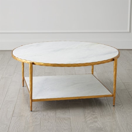 Circle/Square Cocktail Table-Gold w/ White M