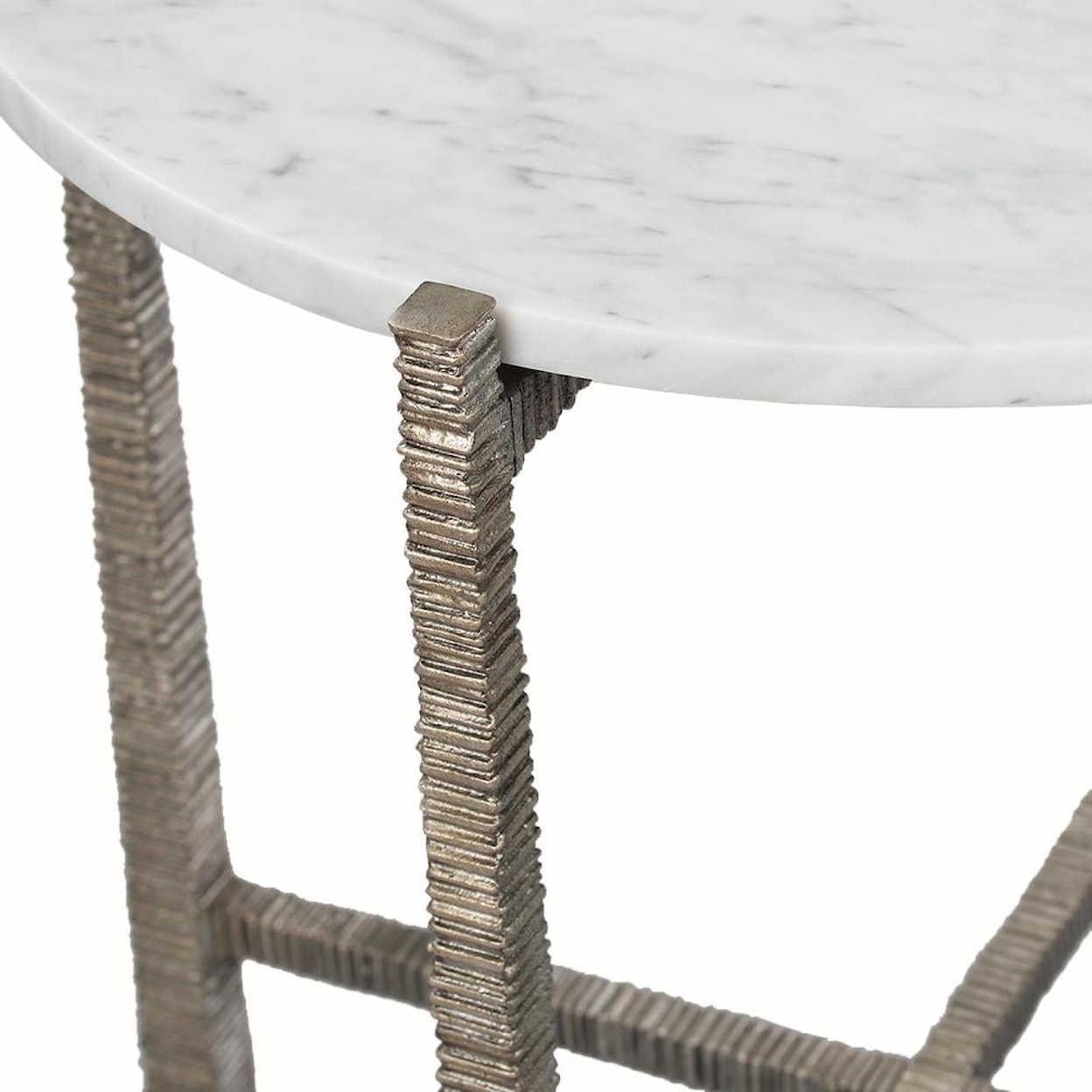 Oliver Home Furnishings End/ Side Tables MARBLE TOP, ROUND SIDE TABLE- SILVER