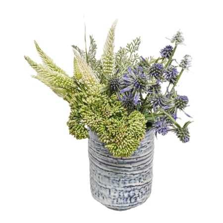 THISTLE/SEDUM WHITEWASH VASE