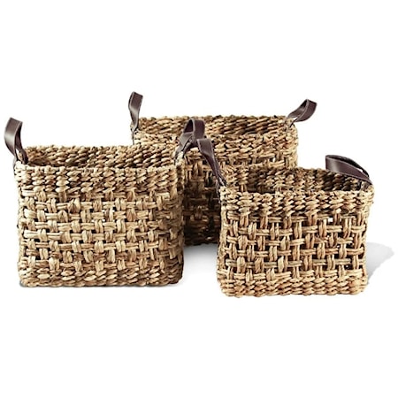 PLAID BANANA LEAF WEAVE BASKET, RECT- S/3