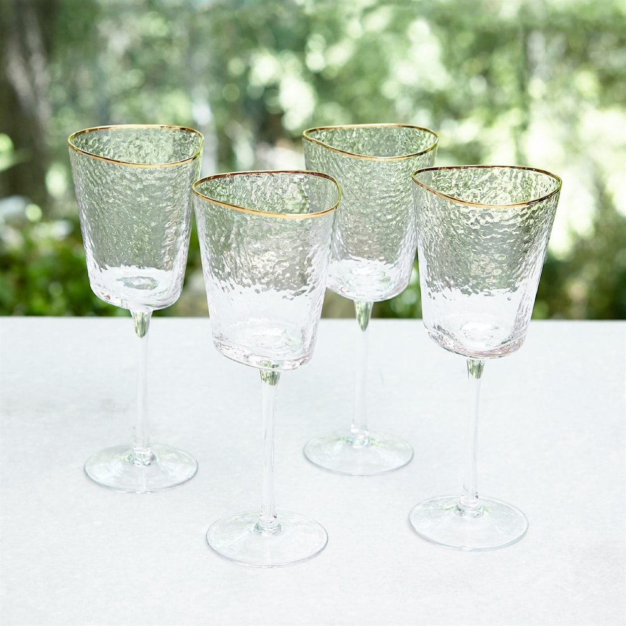 Global Views Glass Ware (Food Grade) S/4 Hammered Wine Glasses