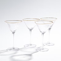 S/4 HAMMERED MARTINI GLASSES w/ GOLD RIM