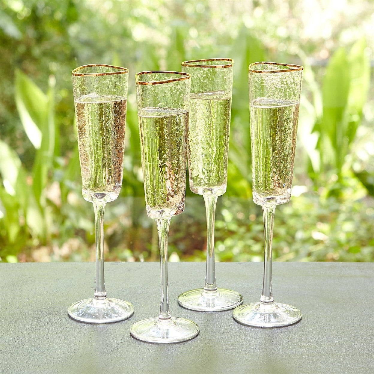 Global Views Glass Ware (Food Grade) S/4 Hammered Champagne Glasses