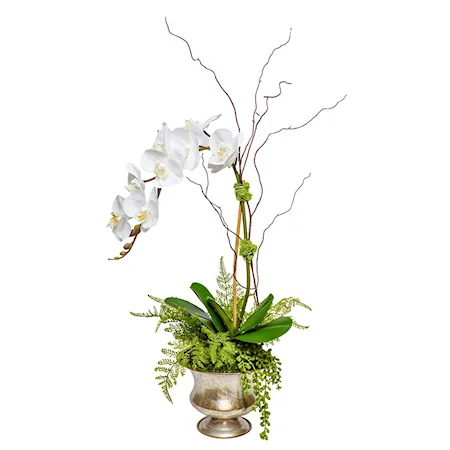 SILVER URN WITH ORCHID/ FERN
