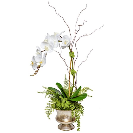 SILVER URN WITH ORCHID/ FERN