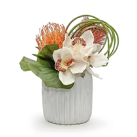 White Cymbidium/Protea in Haven Pot