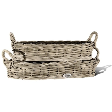 FRENCH GRAY RATTAN TRAY, OVAL