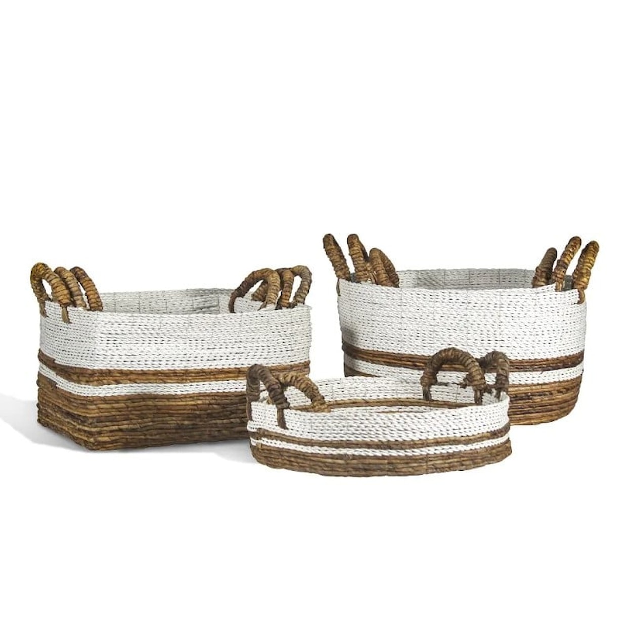 Ibolili Baskets and Sets BANANA LEAF BASKET W/ WHITE TRIM, OVAL- S/3