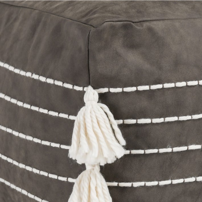 Classic Home Floor Cushions EZEKIEL VEGAN LEATHER HICKORY POUF
