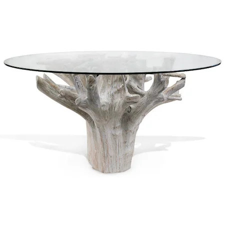 56" Whitewash Teak Root Dining Table with Glass Top