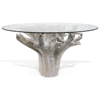 56" Whitewash Teak Root Dining Table with Glass Top