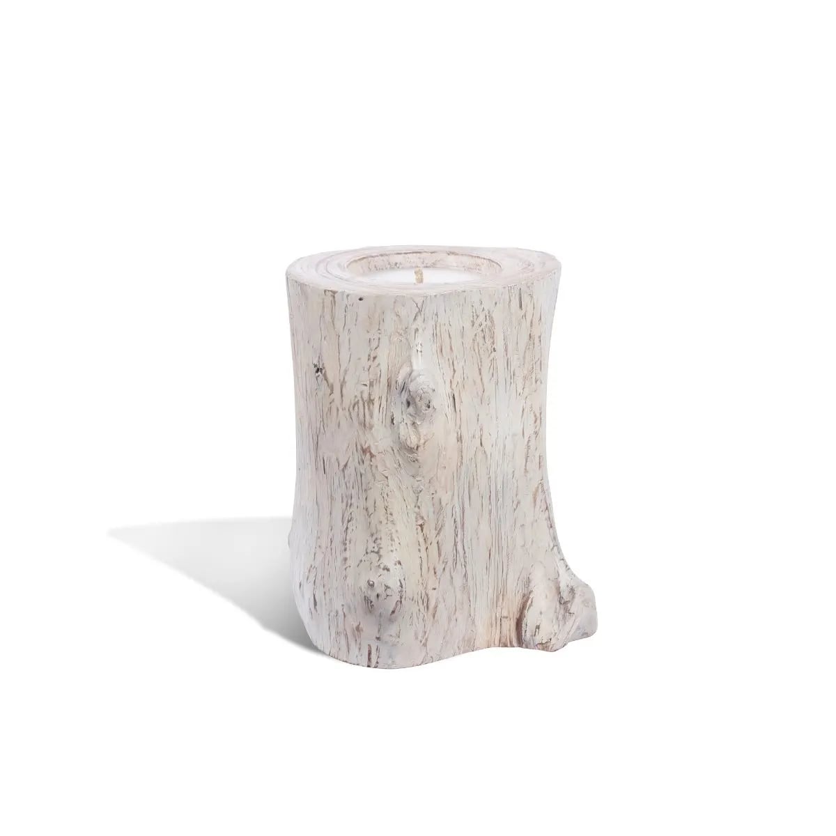 Candle in Natural Teak Whitewash Vase - Larg