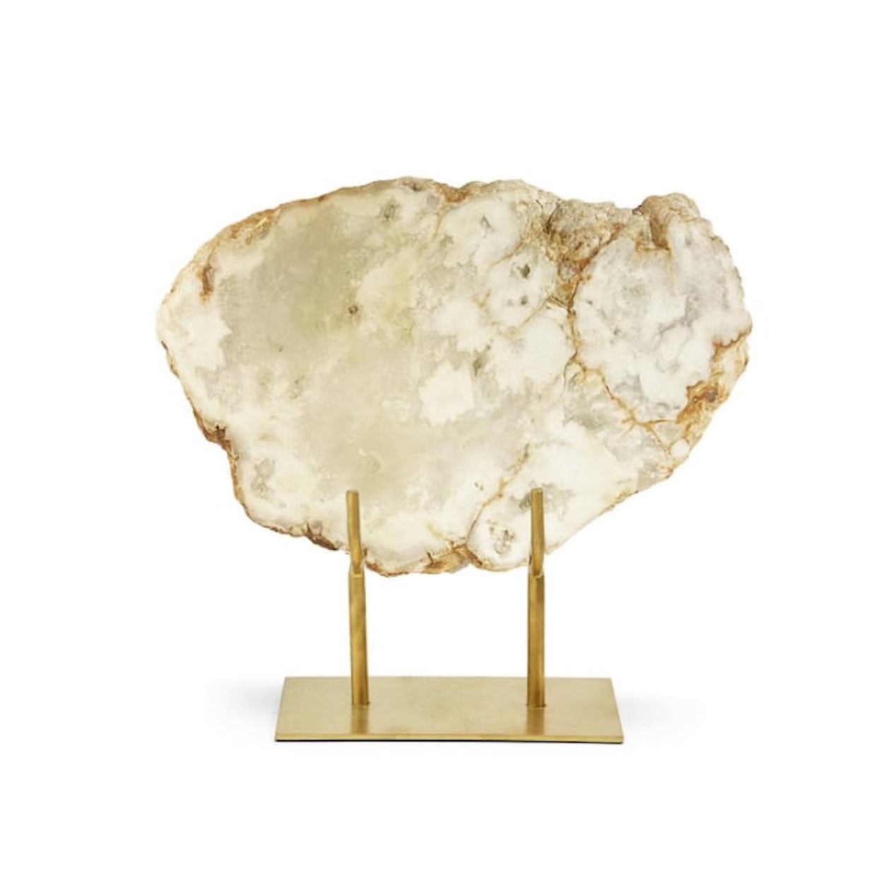 Two's Company Urban Nest White Quartz Geode Slab on Gold Stand