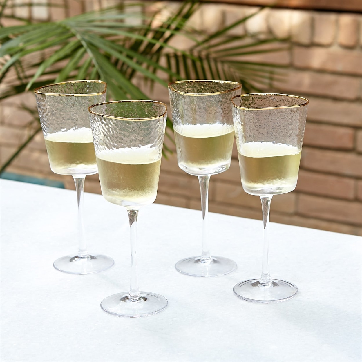 Global Views Glass Ware (Food Grade) S/4 Hammered Wine Glasses