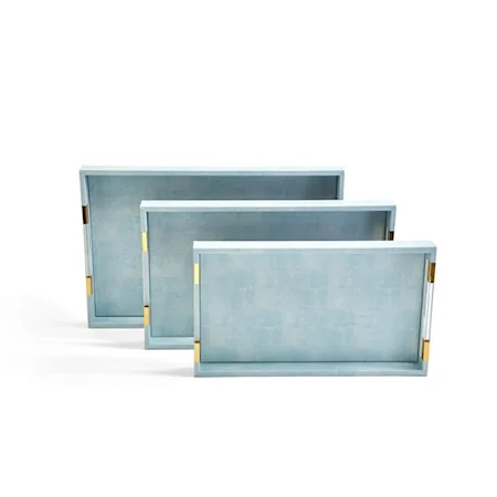Aqua Set of 3 Decorative Rectangle Tray with Acrylic Handles