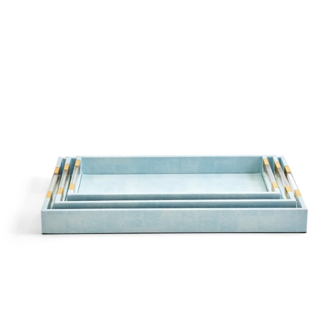 Two's Company Coastal Chic Aqua S/3 Decorative Tray w/ Acrylic Handles