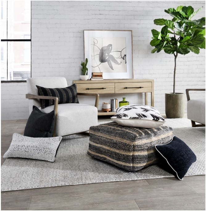 Classic Home Floor Cushions ZANE BLACK/NATURAL POUF