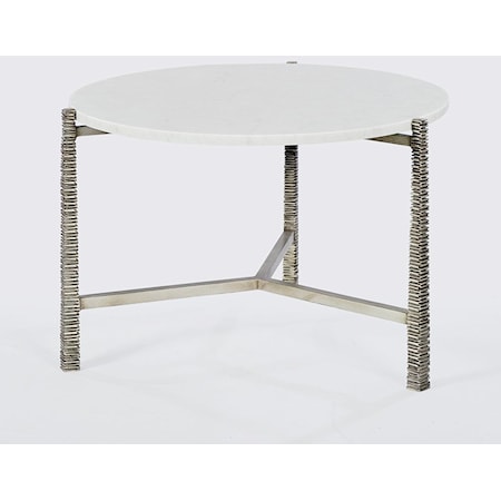 ROUND COFFEE TABLE W/ MARBLE TOP- SILVER