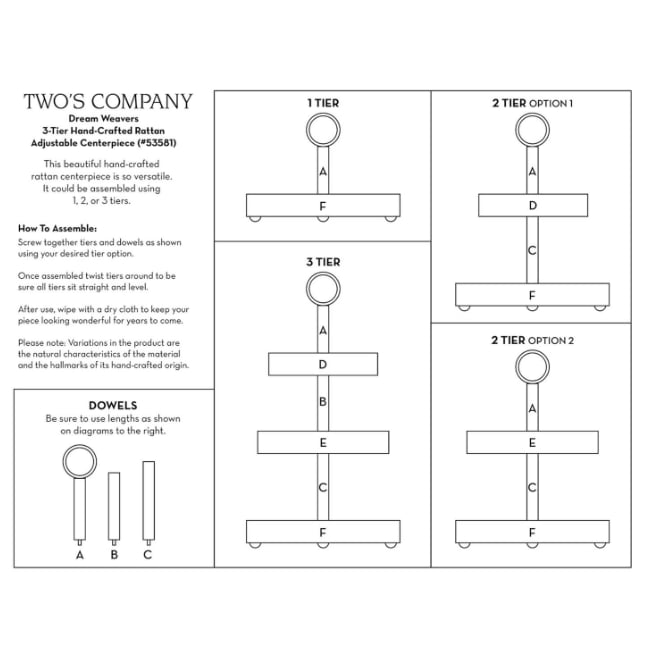 Two's Company Naturalist 3-Tier Rattan Adjustable Centerpiece