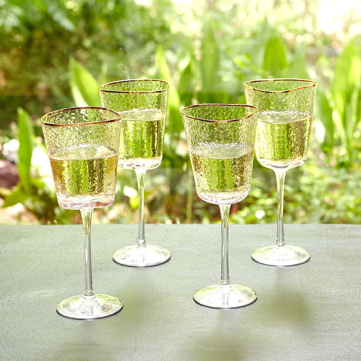 Global Views Glass Ware (Food Grade) S/4 Hammered Wine Glasses