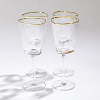 S/4 Hammered Wine Glasses-Clear w/Gold Rim