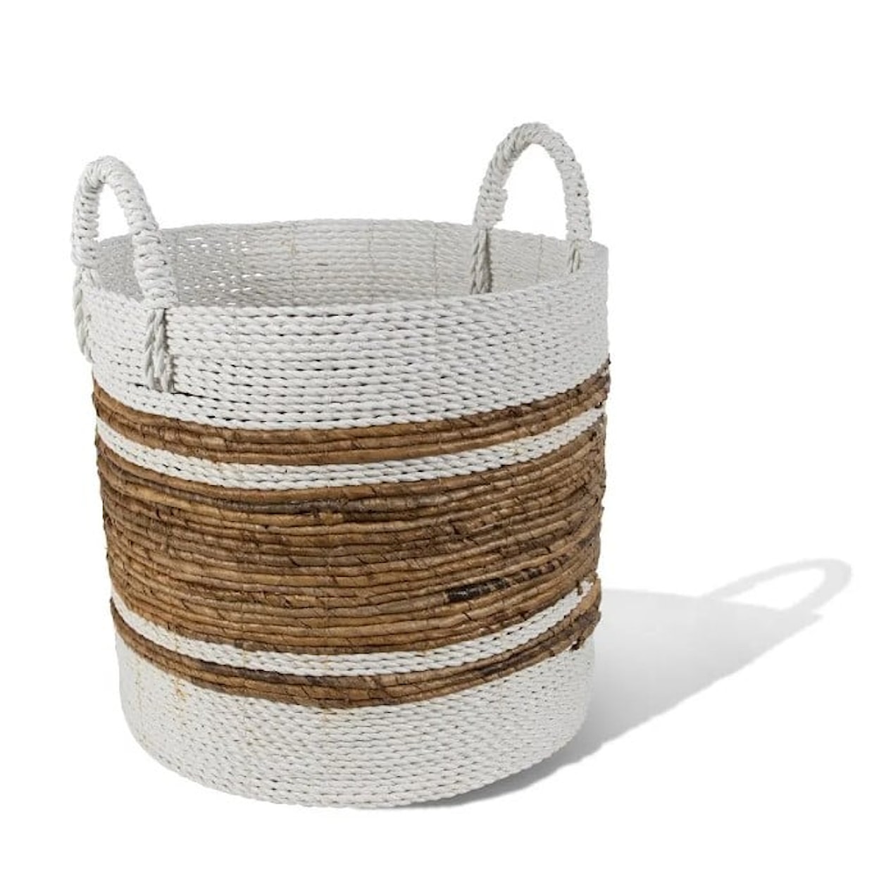 Ibolili Baskets and Sets BANANA LEAF BASKET W/ WHITE TRIM, RND- S/3