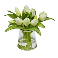 White Tulips 5" Pyramid Glass 