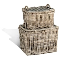 FRENCH GRAY PICNIC BASKET, RECTANGULAR- SET OF 2