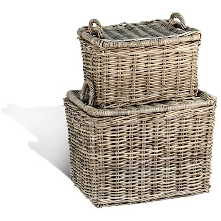 FRENCH GRAY PICNIC BASKET, RECT- S/2