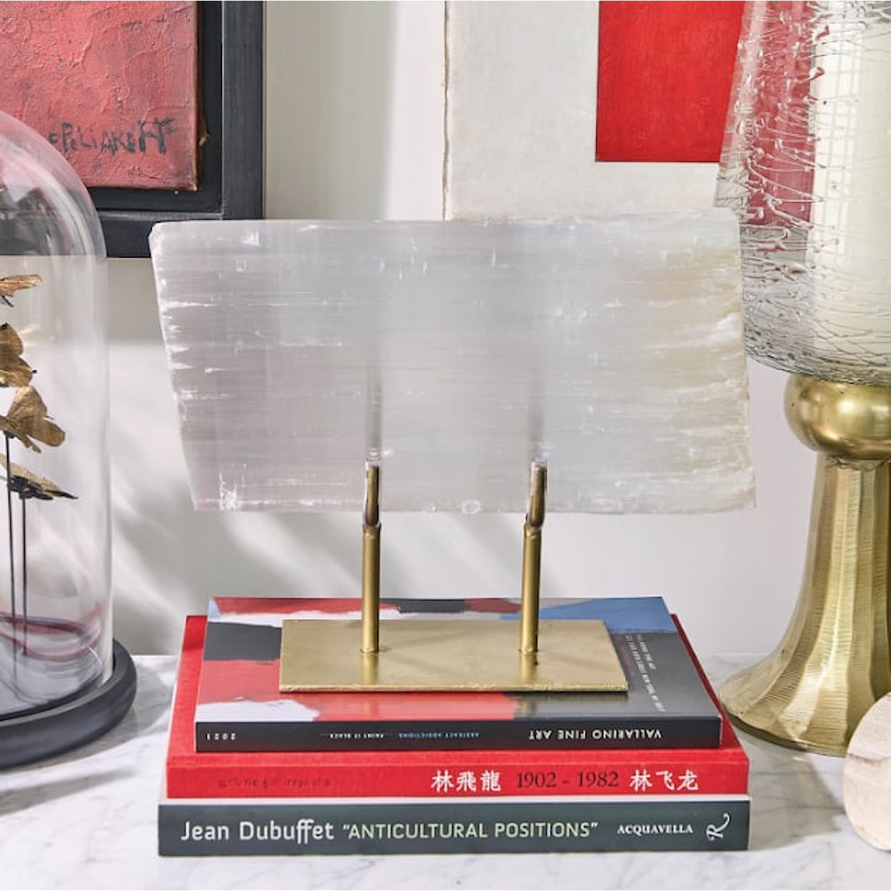 Two's Company Urban Nest Selenite Slab on Gold Stand